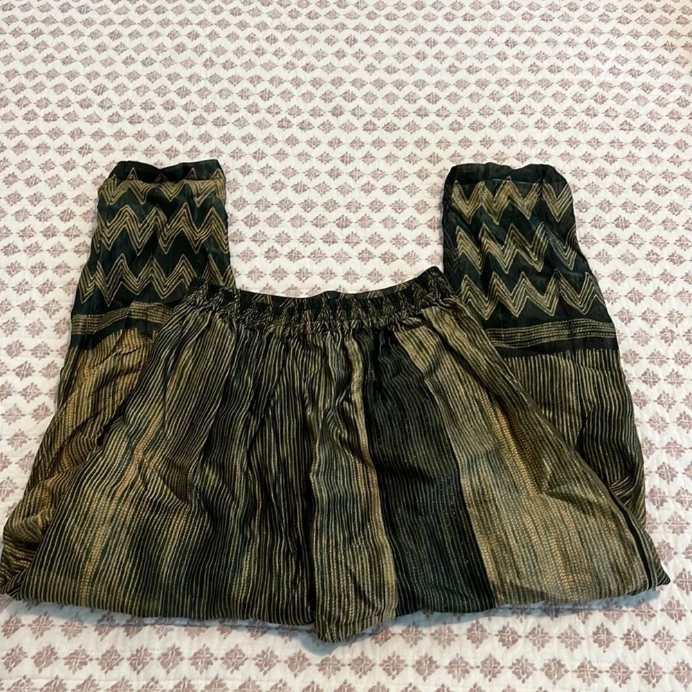 Anthro Silk Harem Pants Gold Black Knot Front Euro Statement XS